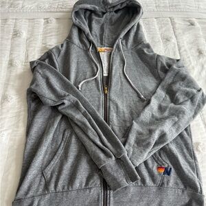 Aviator Nation Lighten bolt Gray Zip-Up Hoodie with Embroidered Logo